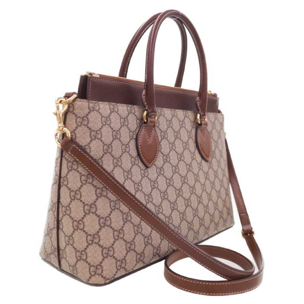 Gucci Top Monogram Tote Calfskin Zip GG Brown 2way Supreme Moon